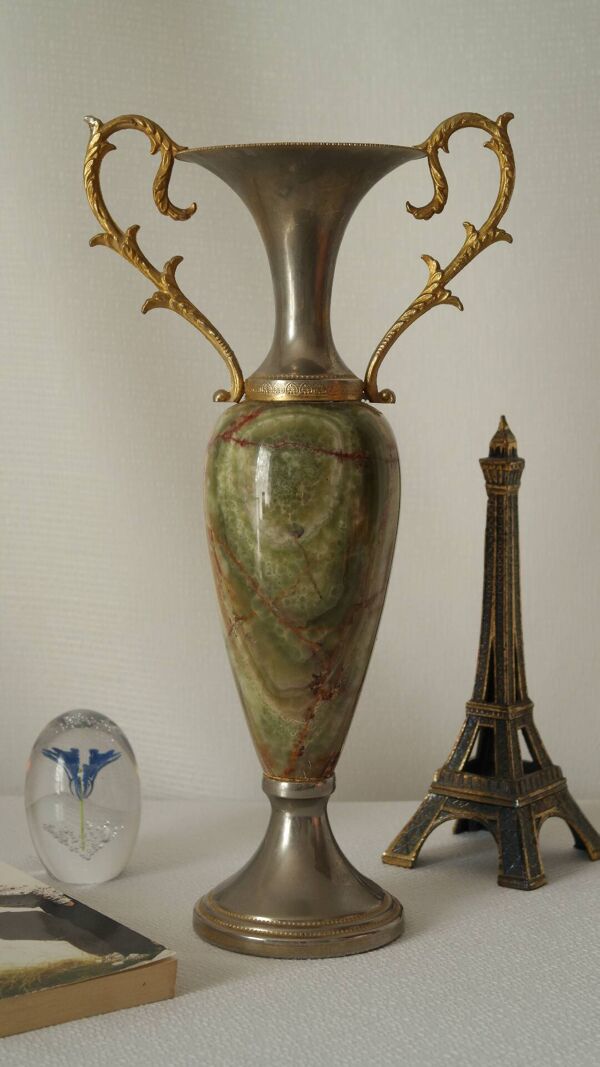 Amphore en onyx et etain vintage