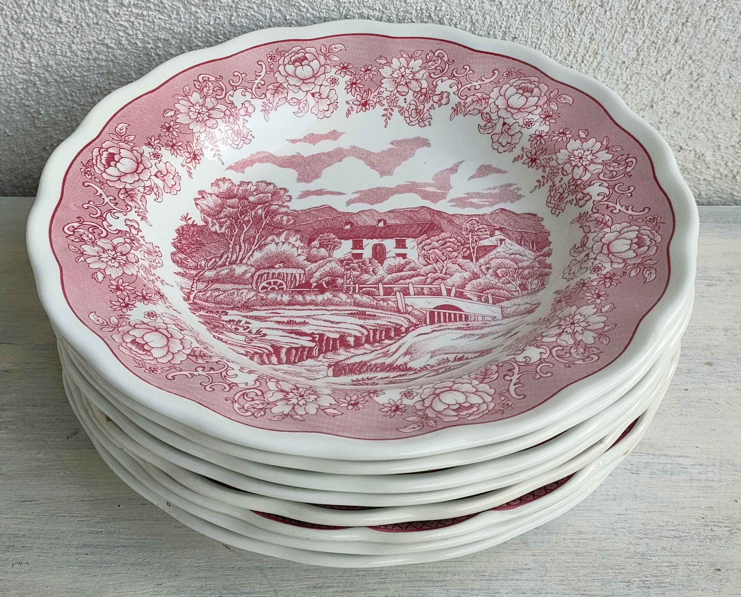 Set of 8 hollow plates landscapes iron earth