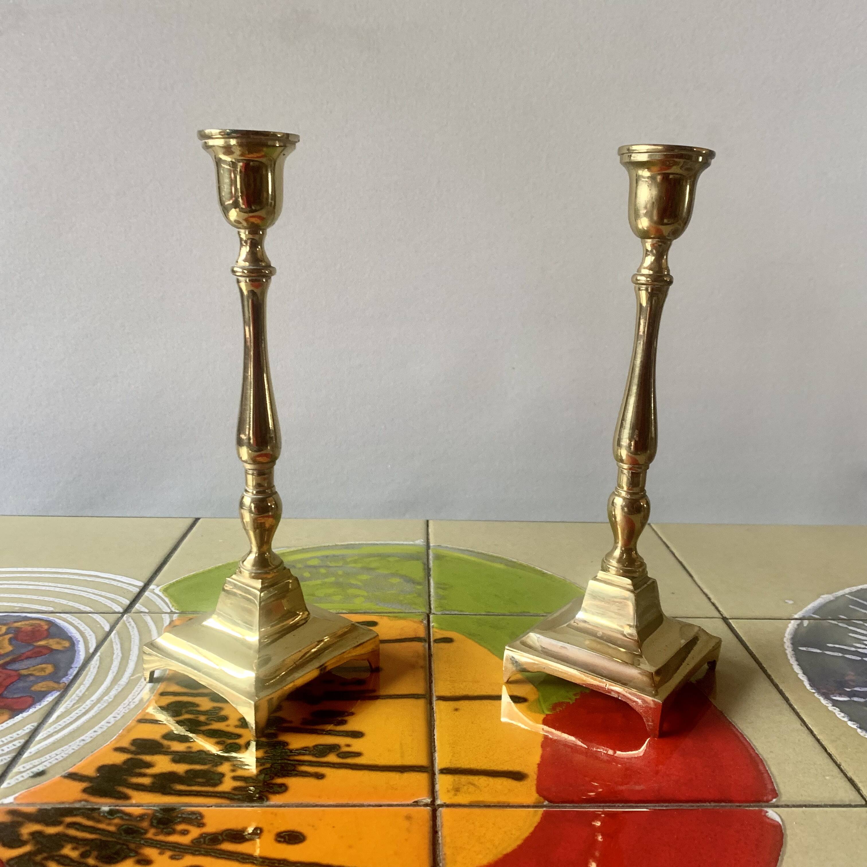 Pair of antique brass candlesticks