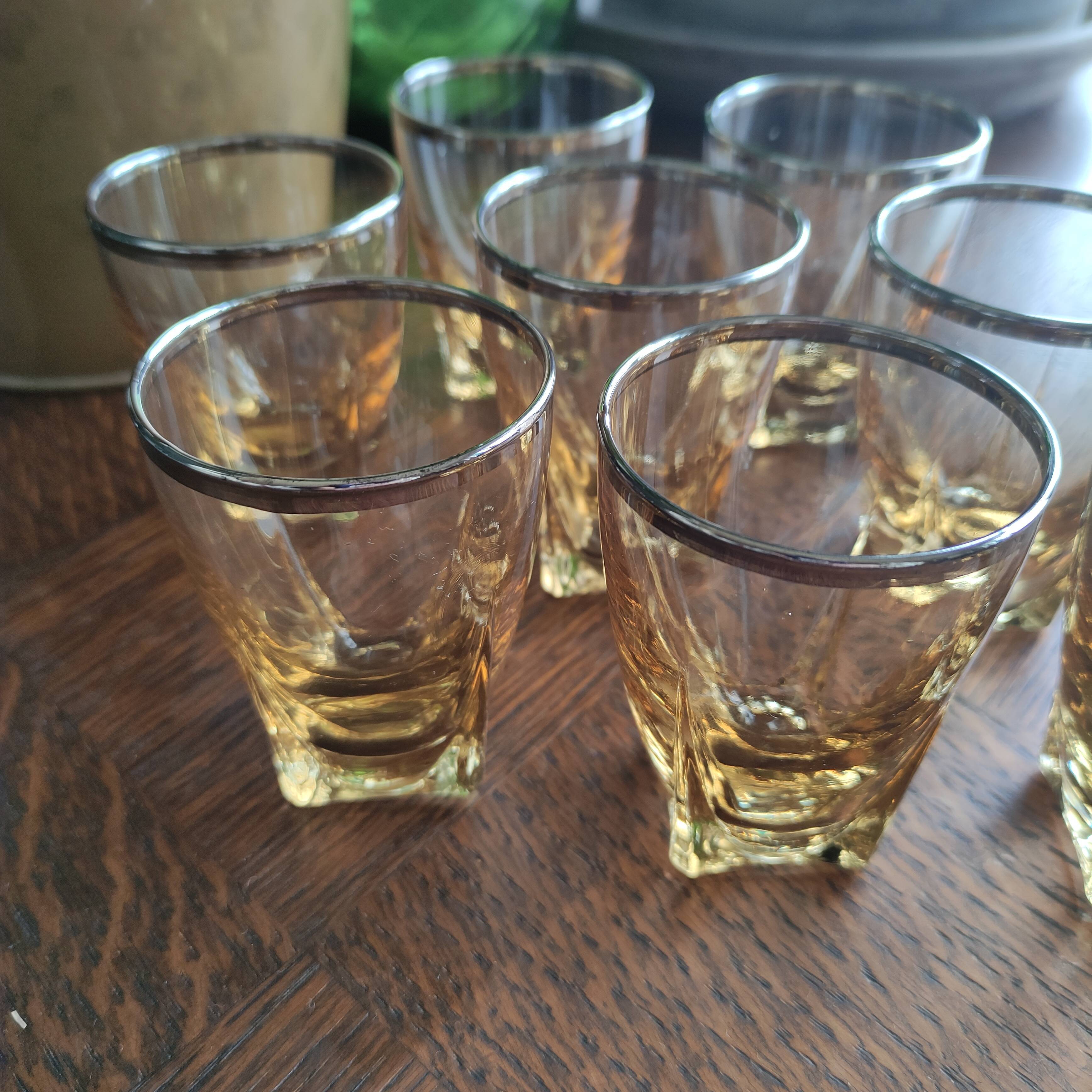 Set of 8 tinted glass shooter glasses with silvering