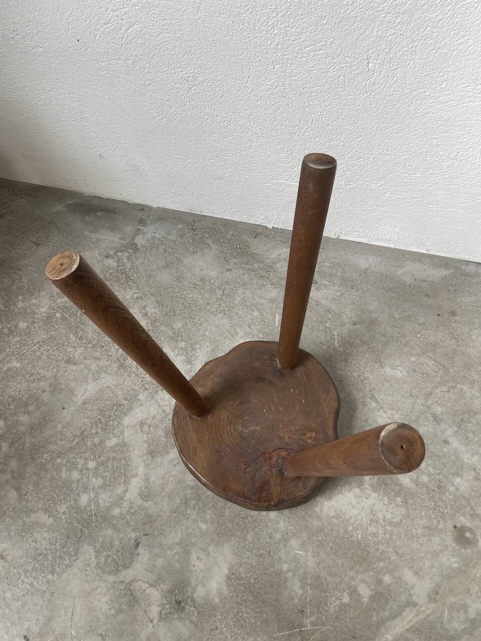 50s tripod oak stool