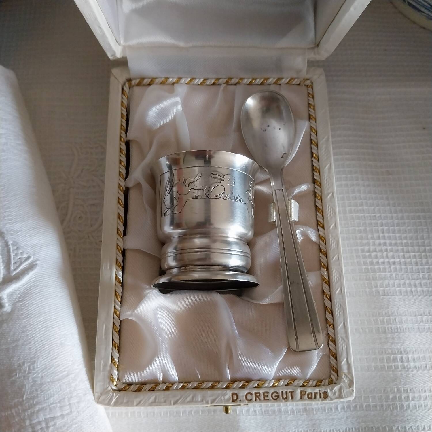 Birth gift set silver-plated egg cup