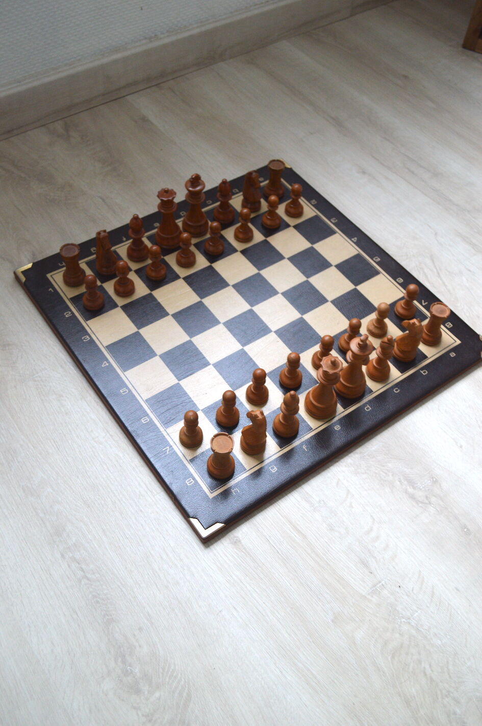 Large wooden chessboard and leatherette 48cm x 48cm