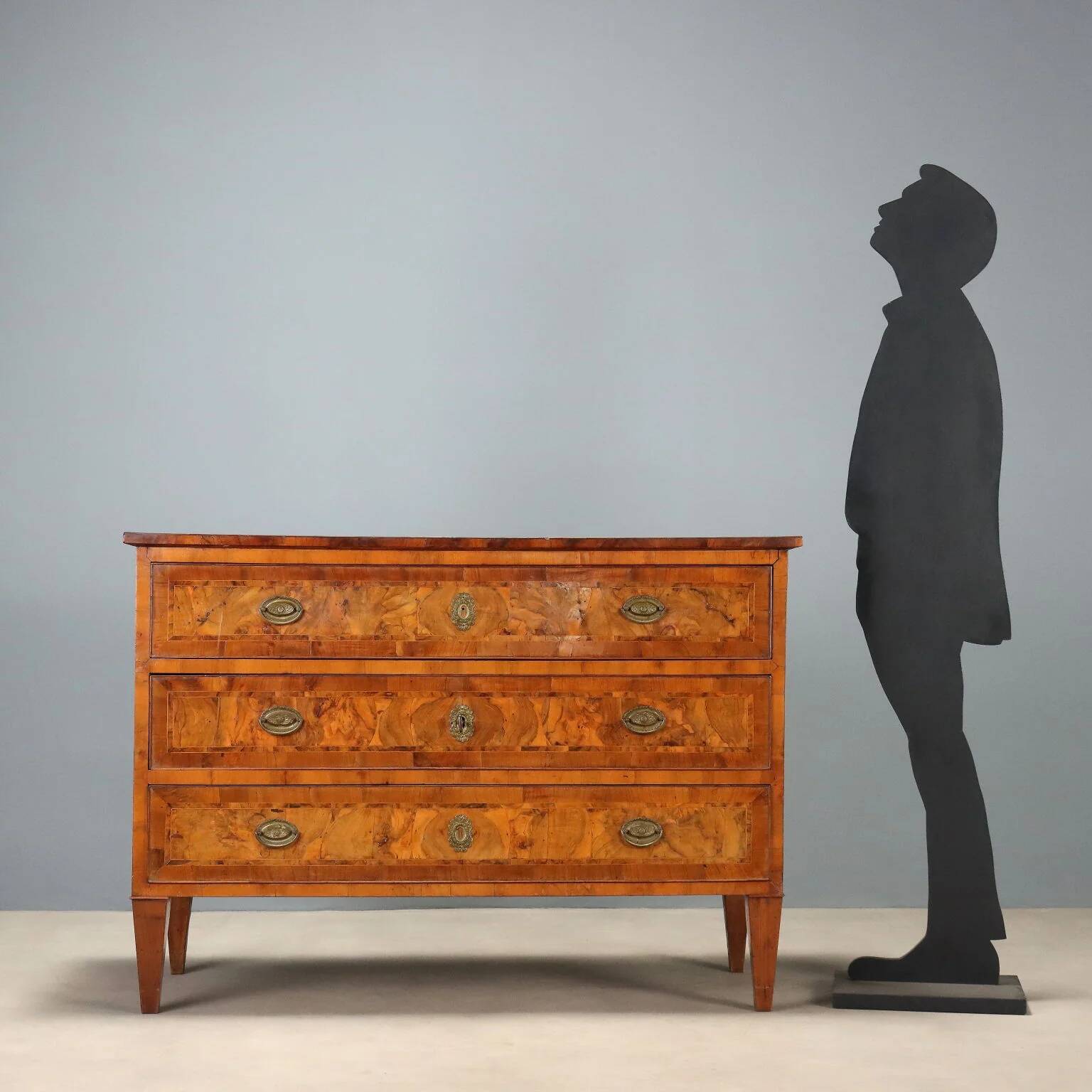 Neoclassical commode in walnut and burl.