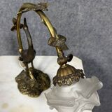 Art Nouveau period Heron lamp in bronze with double patina