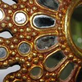 Vintage multi-faceted witch mirror in golden wood 1960 rare