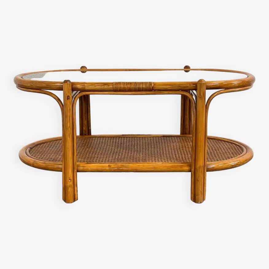 Vintage roasttan coffee table and glass top