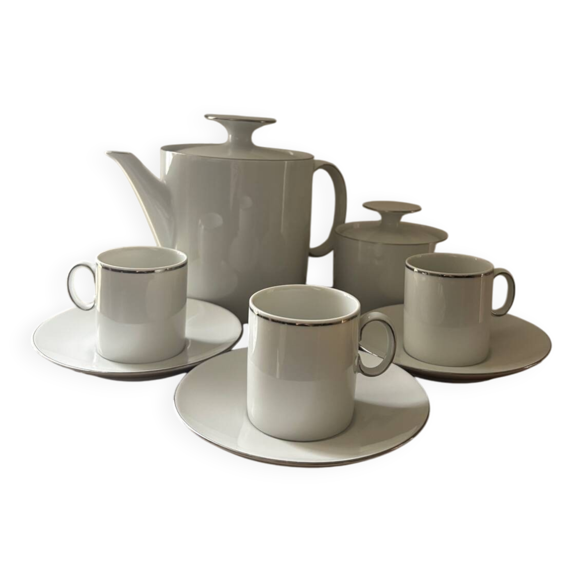 Thomas Germany Medallion Silver Rimmed Porcelain Tea Set