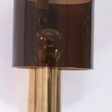 Danish Gilt Brass & Smoked Acrylic Glass Sconce from Hassel & Teudt, 1960s