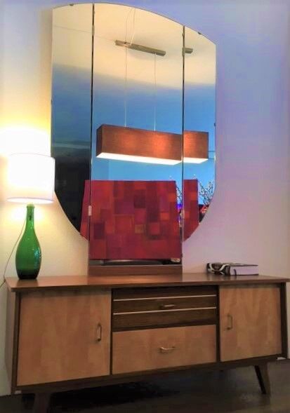 130cm x 84cm infilade hairdresser and tryptic mirror, 1960's