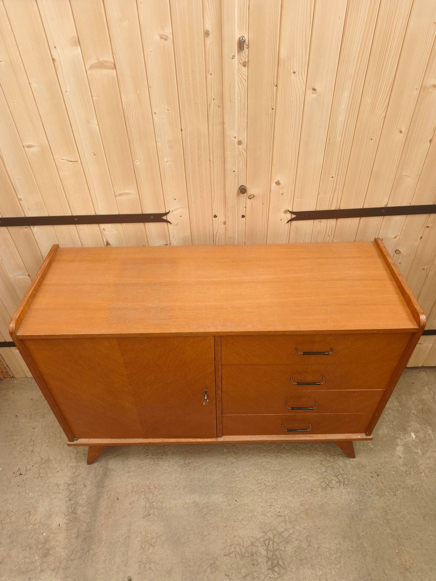 Vintage Scandinavian buffet with tapered legs.