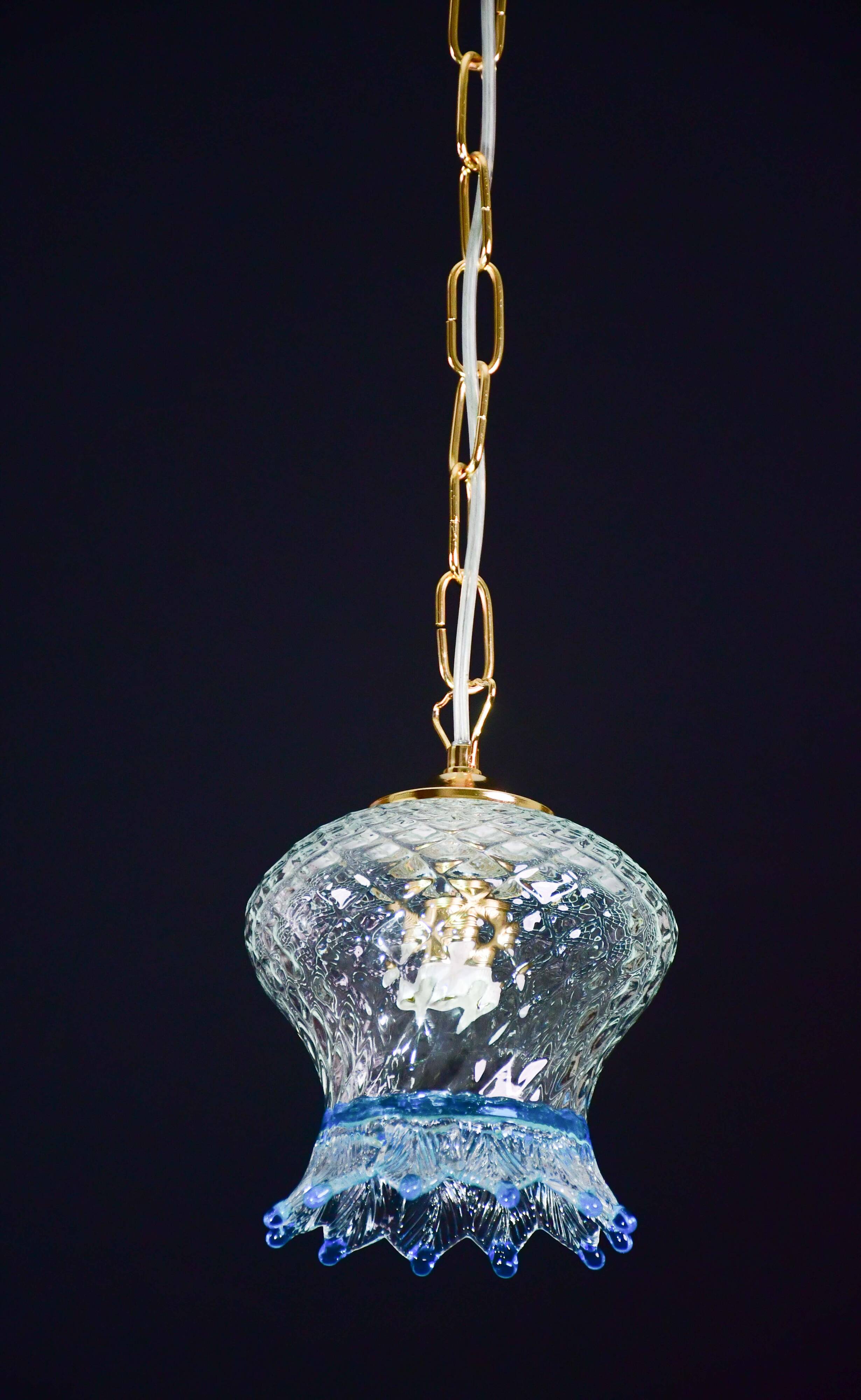 Set of 3 Murano blue glass pendant lights