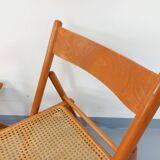Set of 4 vintage folding chairs from Habitat made of beech wood and caning.