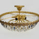 Large chandelier, brass crown ceiling lamp, 4 floors, 8 lights, glass grapevines. Year 80