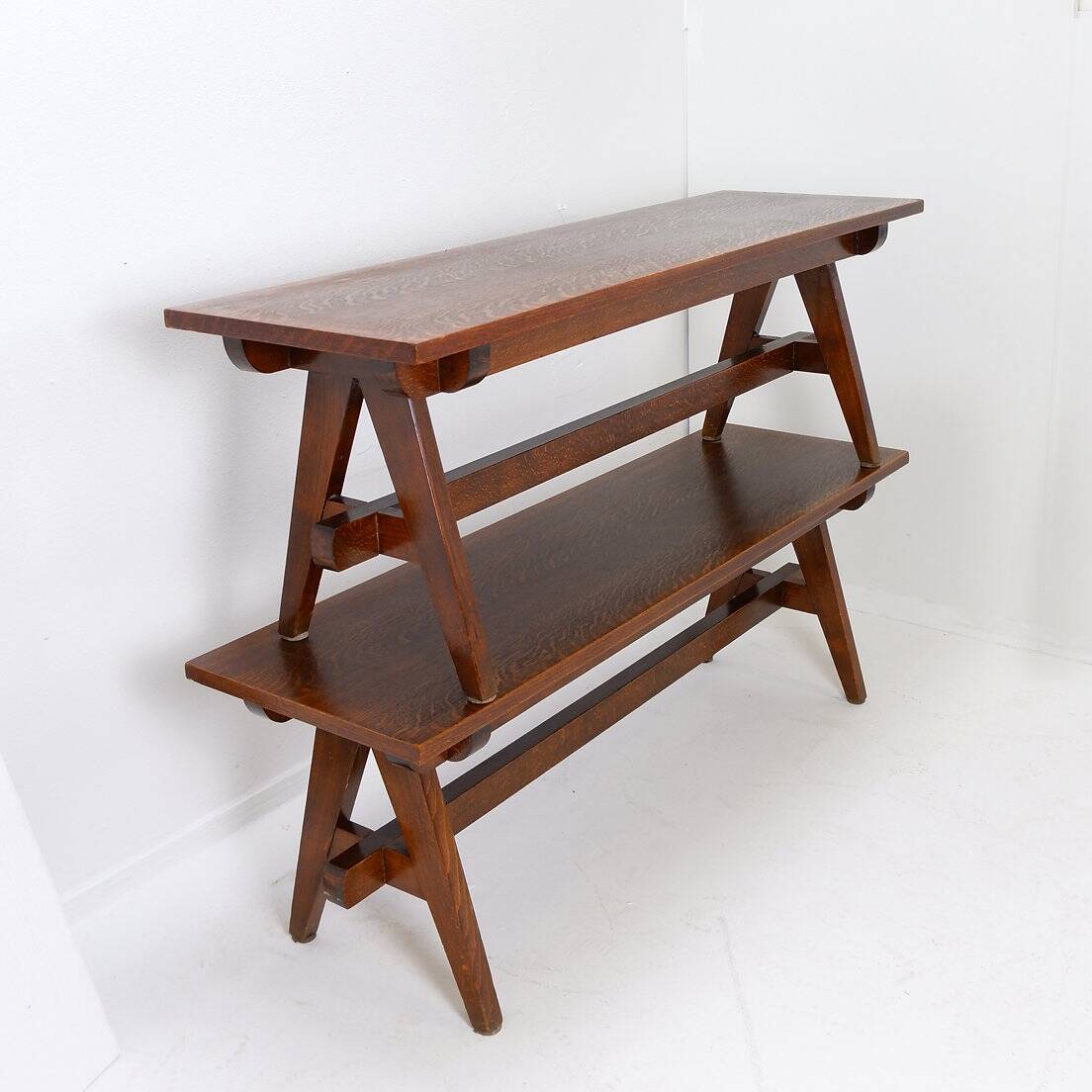 Pair of solid wood benches with compass feet
