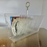 "Roche Bobois" magazine rack in lucite, plexiglass, altuglas and brass, 1970