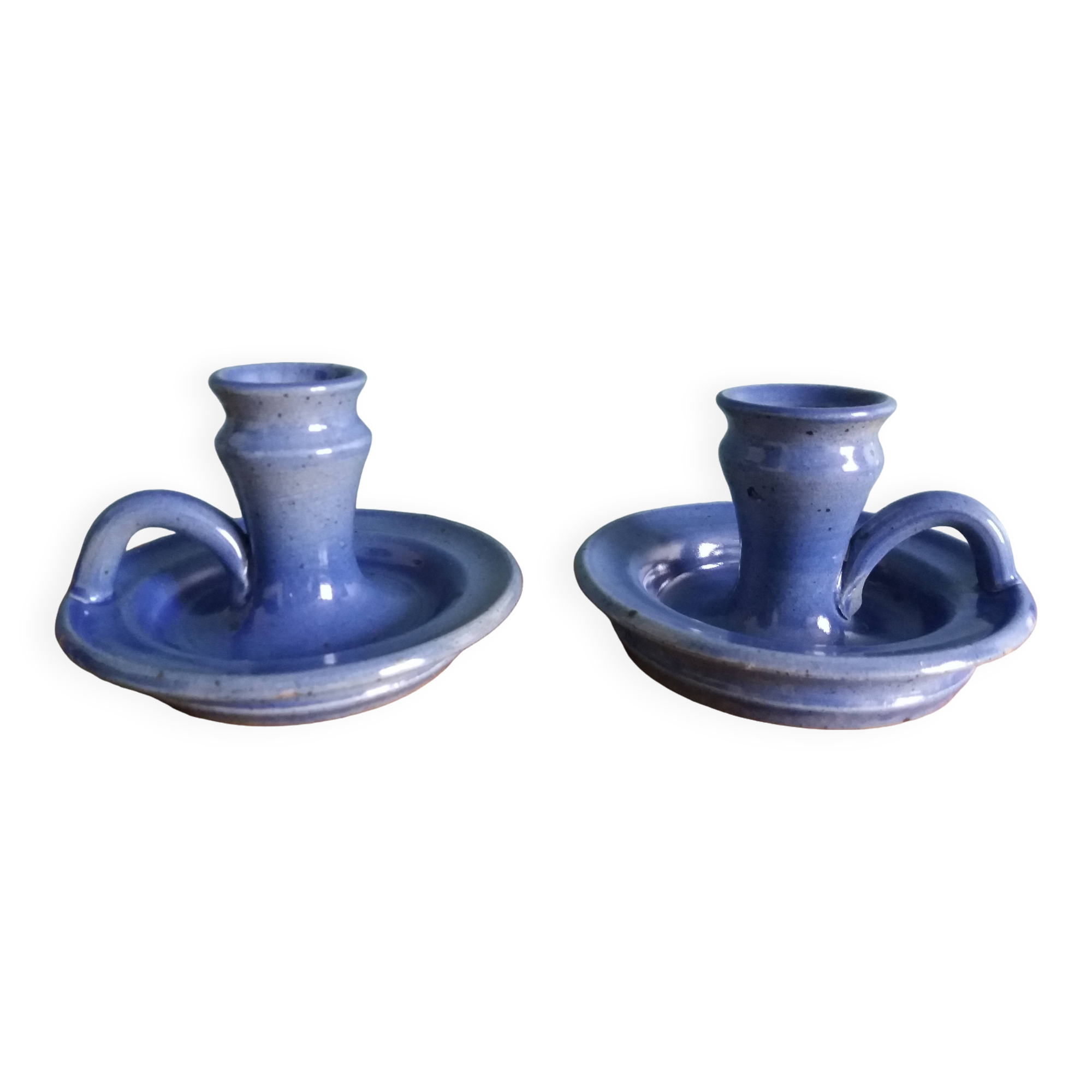 Stoneware candlesticks signed artisanal ceramics