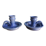 Stoneware candlesticks signed artisanal ceramics