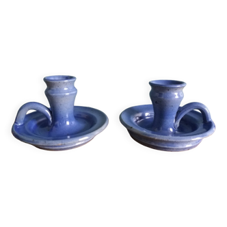 Stoneware candlesticks signed artisanal ceramics