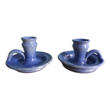 Stoneware candlesticks signed artisanal ceramics