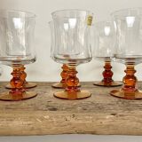 6 vintage amber stemmed glasses