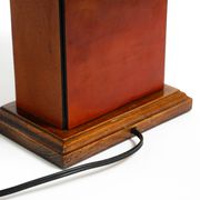 Italian 60s table lamp made of wood and leather with paper straw lampshade