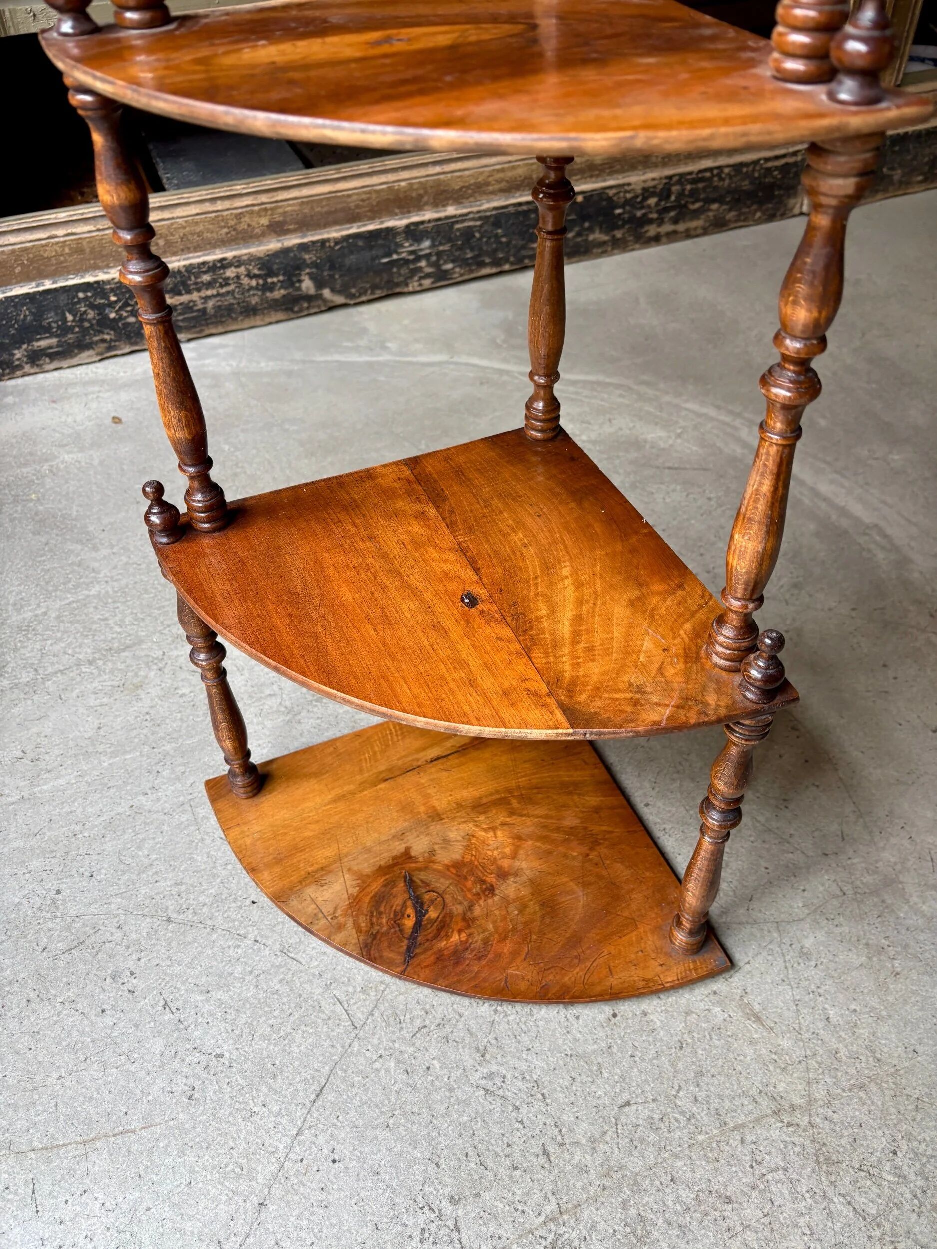 Dark wood corner wall shelf