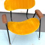 Vintage yellow velvet chair by Gastone Rinaldi for Rima. Italy 1950s