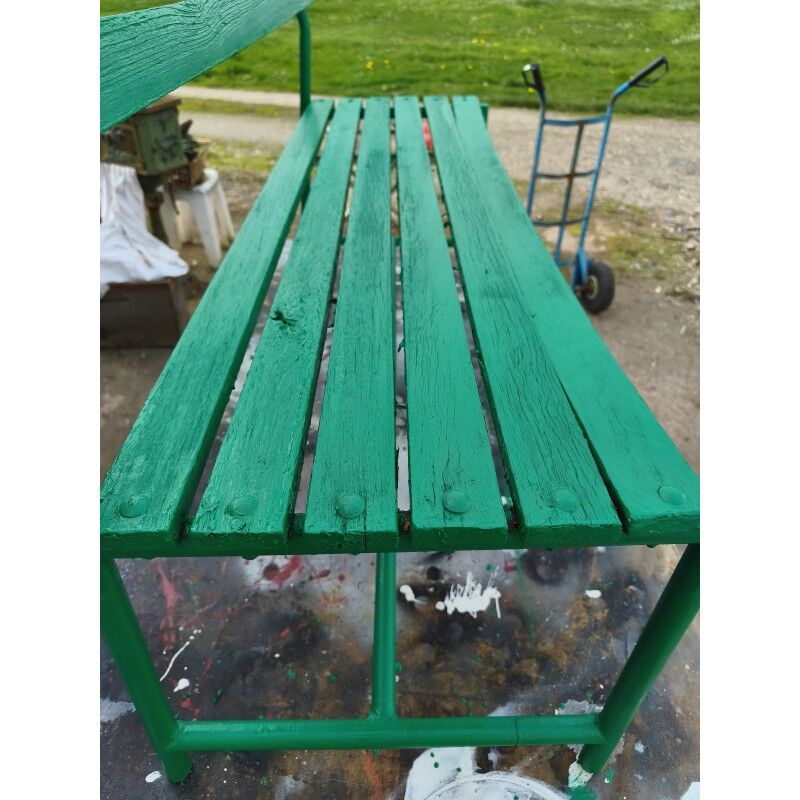 Banc des années 50 en fer et bois