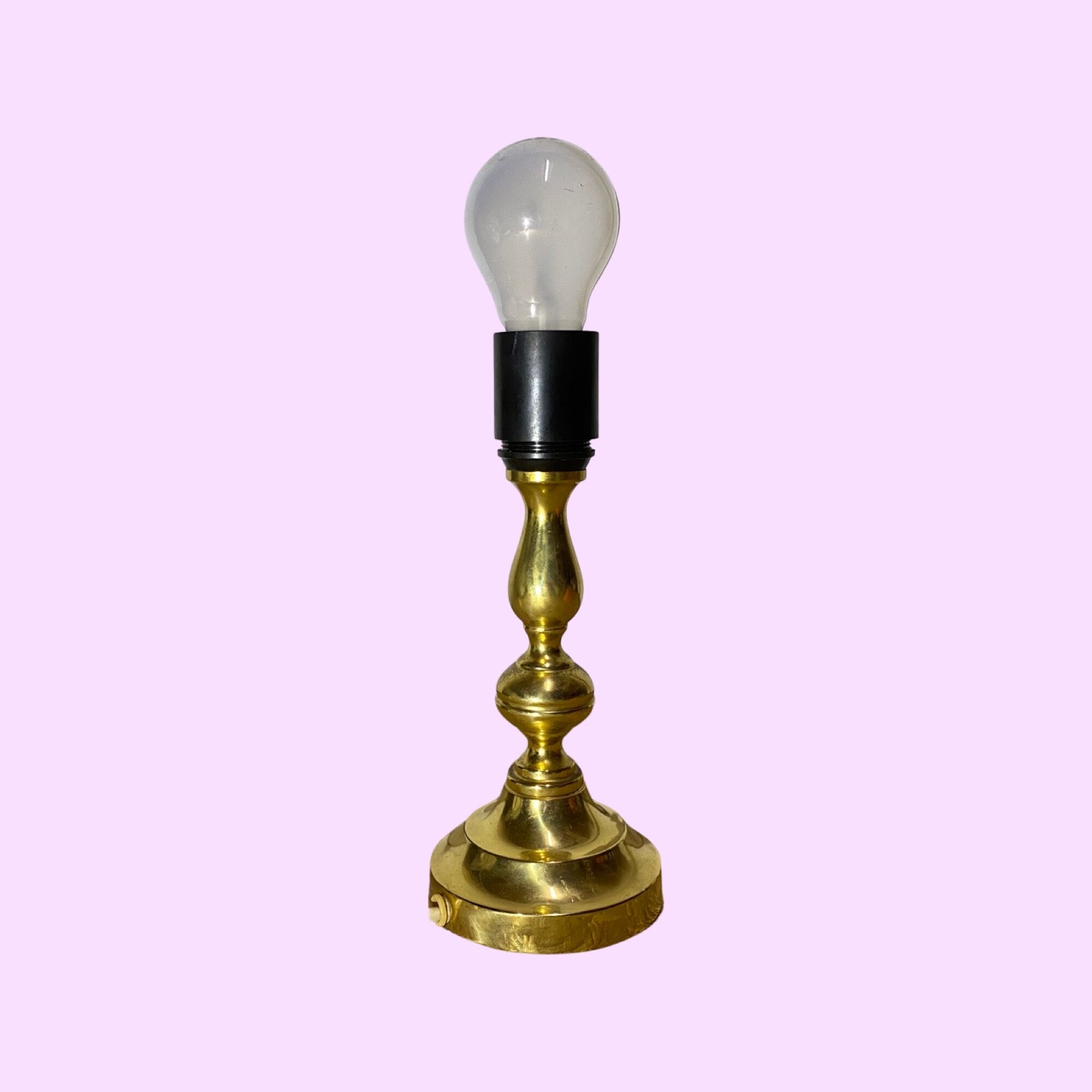 Vintage Brass Lamp by Knud Christensen Made in Denmark | Gold/Brass Base With Pink Lampshade