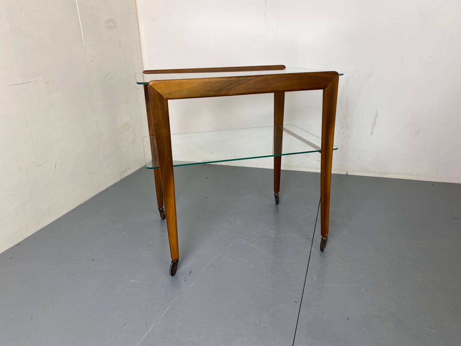 Mid-century scandinavian teak and glass trolley side table, 1950s