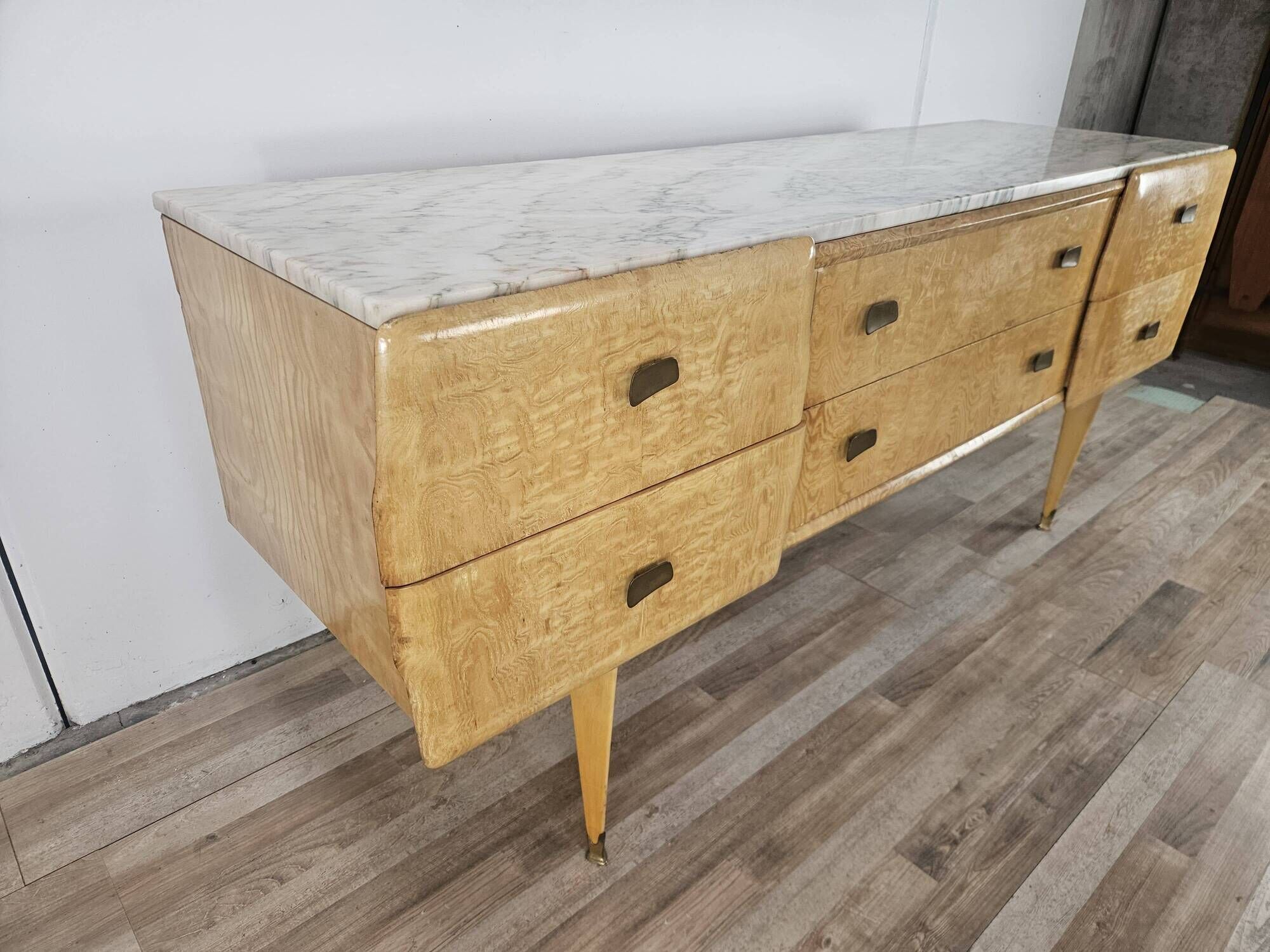1950s maple chest of drawers with a marble top