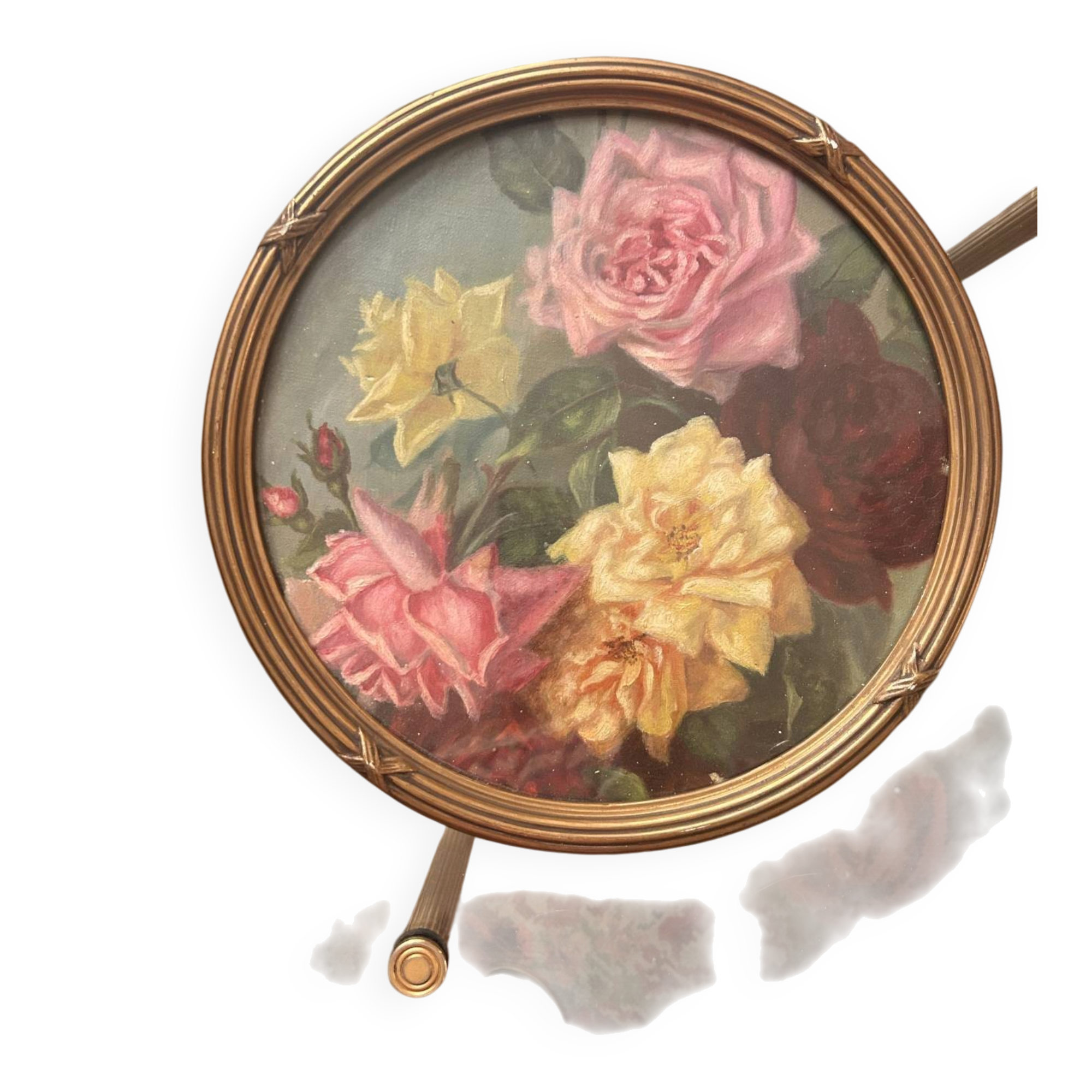 Antique painting of a bouquet of roses, 1900s – glass painting and Louis XVI gilded frame.