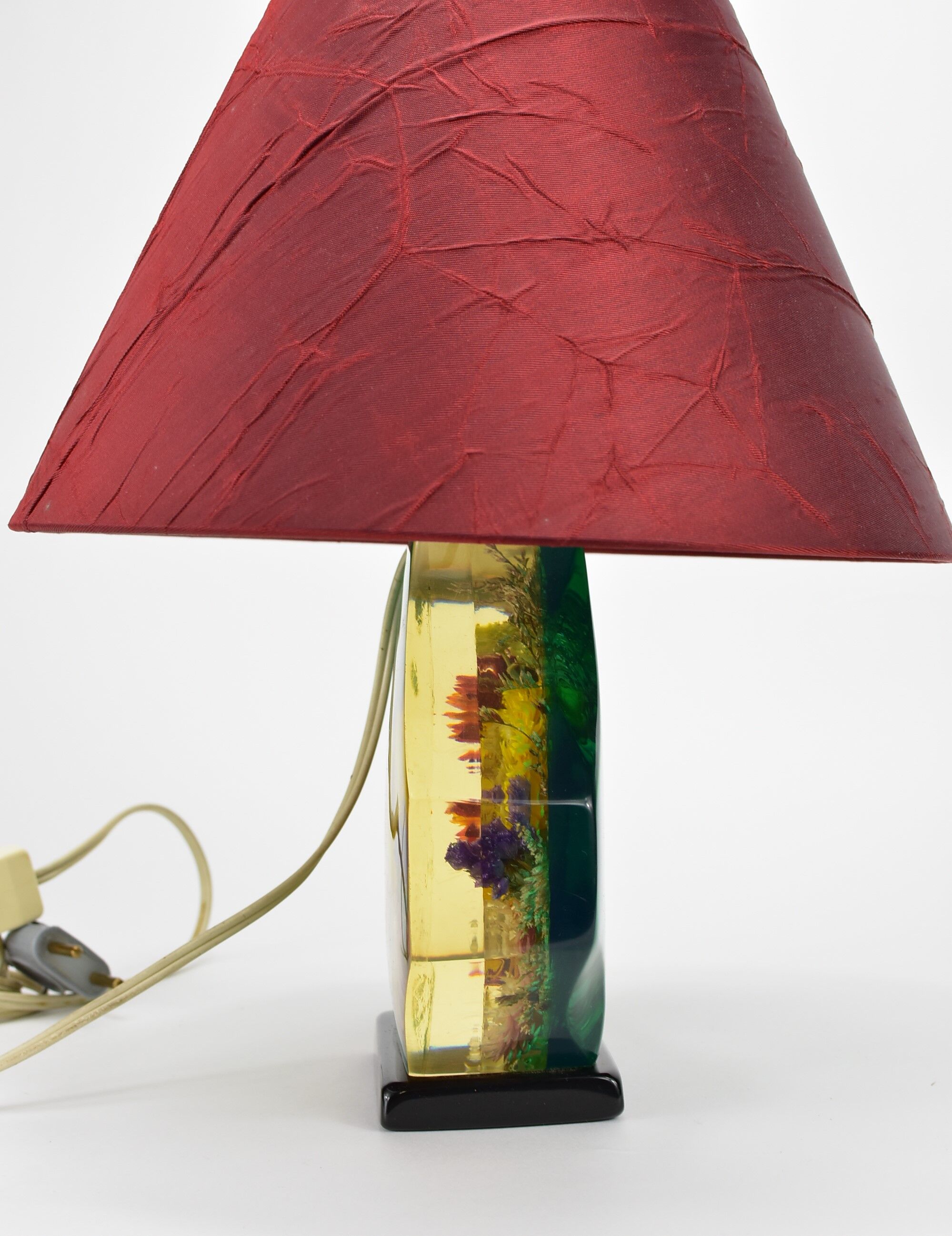 Lamp with inlay flowers, vintage