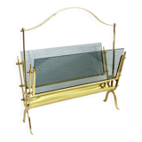 Glass and brass magazine rack, 1970s