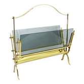 Glass and brass magazine rack, 1970s