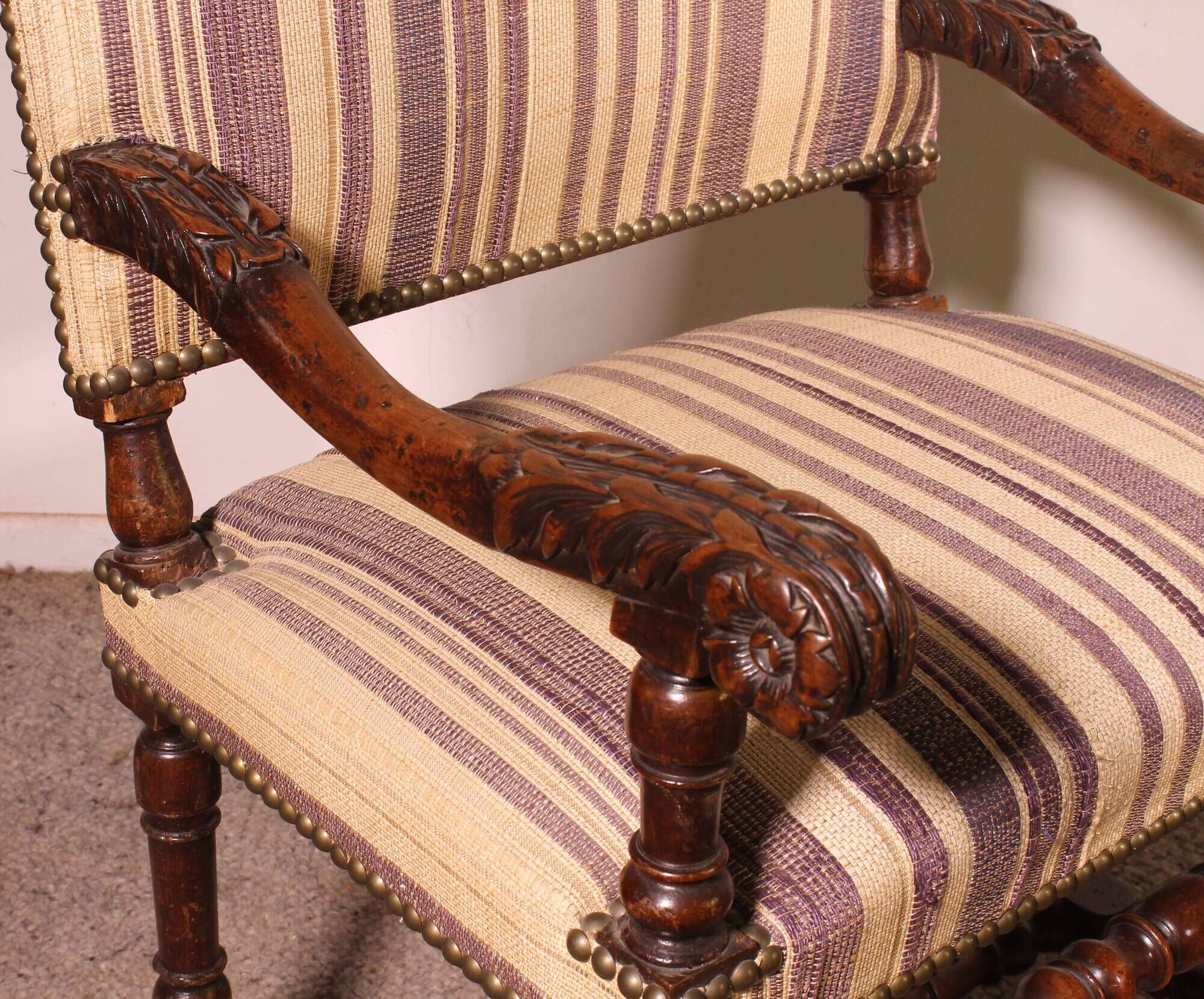 pair of Louis XIII period walnut armchairs - 17th century