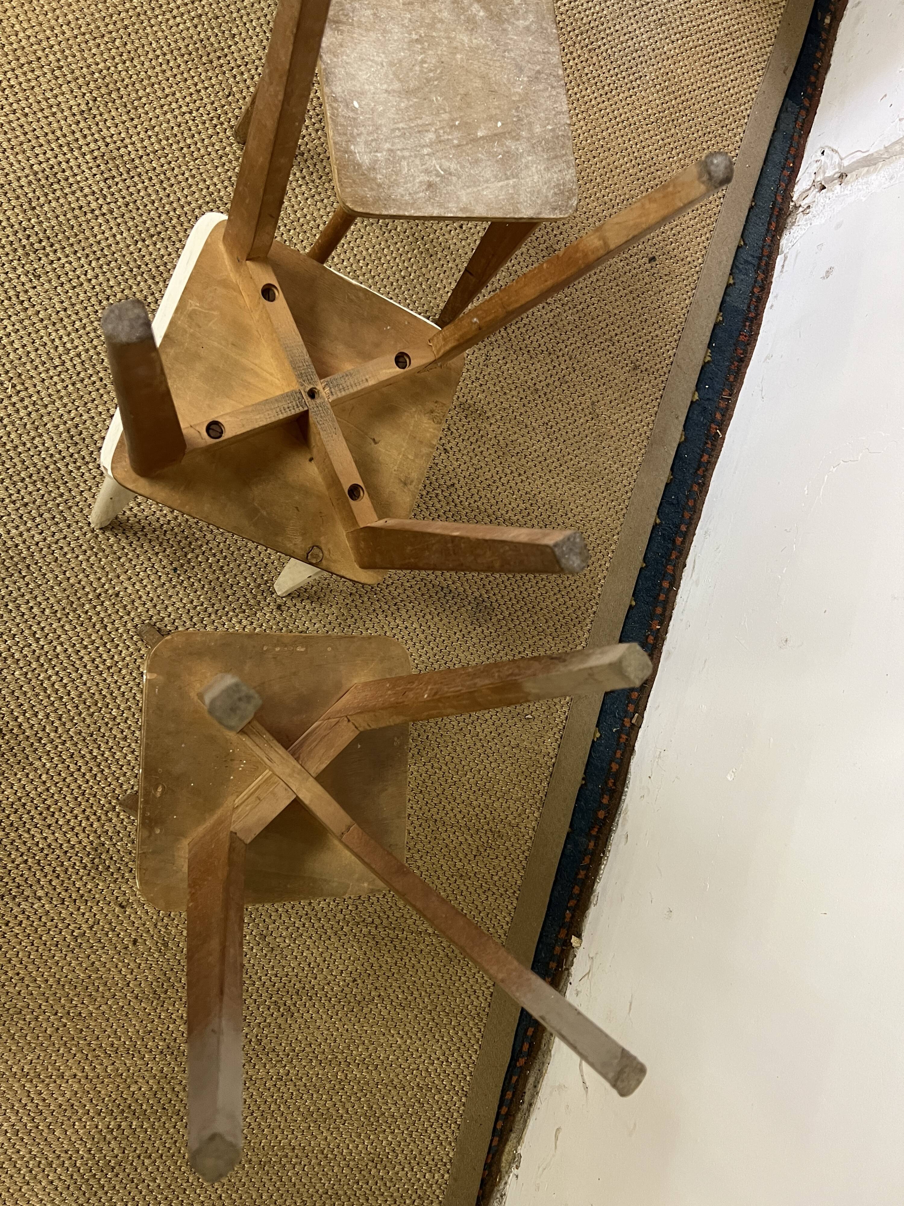 Series of 5 vintage wooden workshop stools