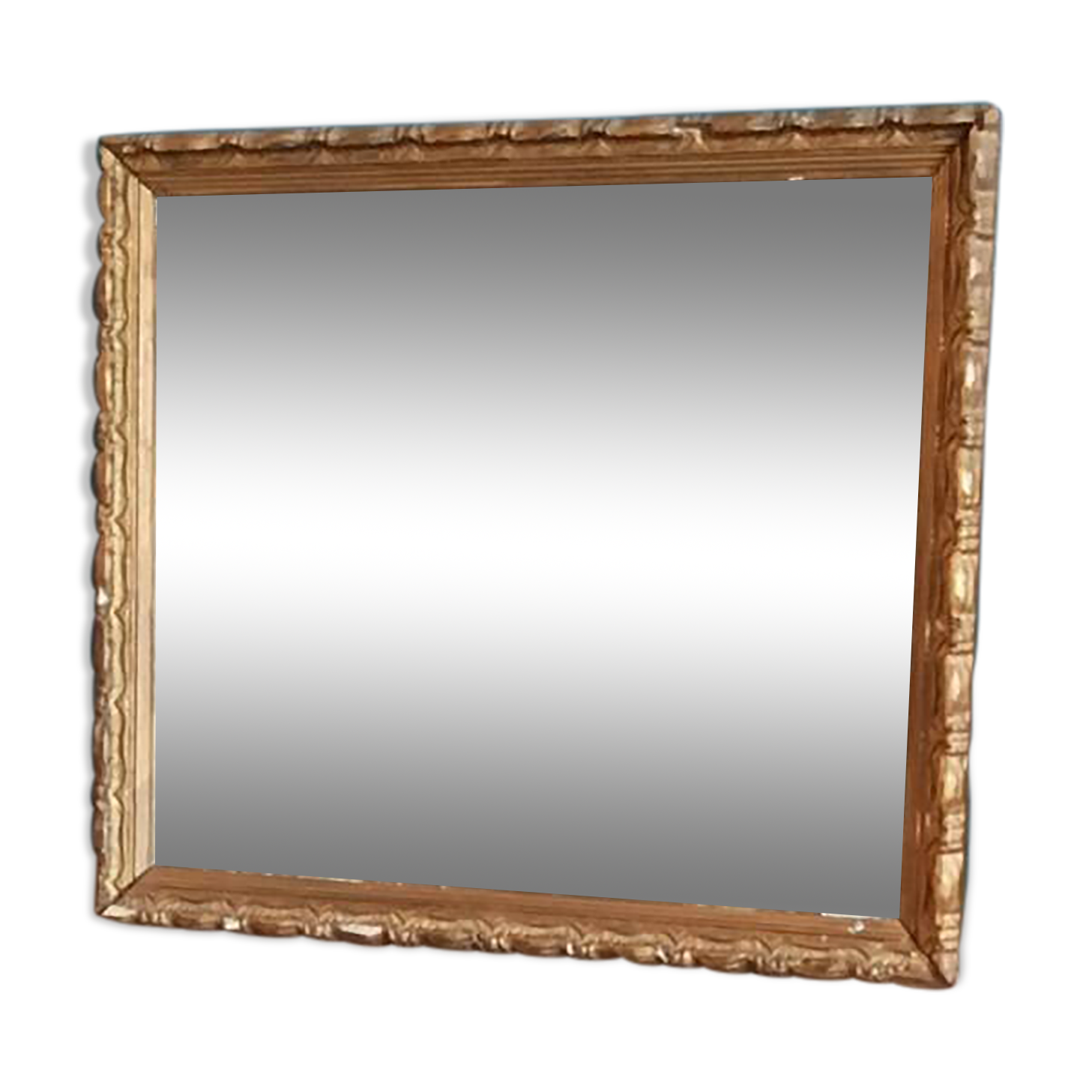 Mirror carved gilded stucco wood frame patinated