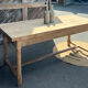 Large renovated antique table with 2 extensions in raw solid oak.