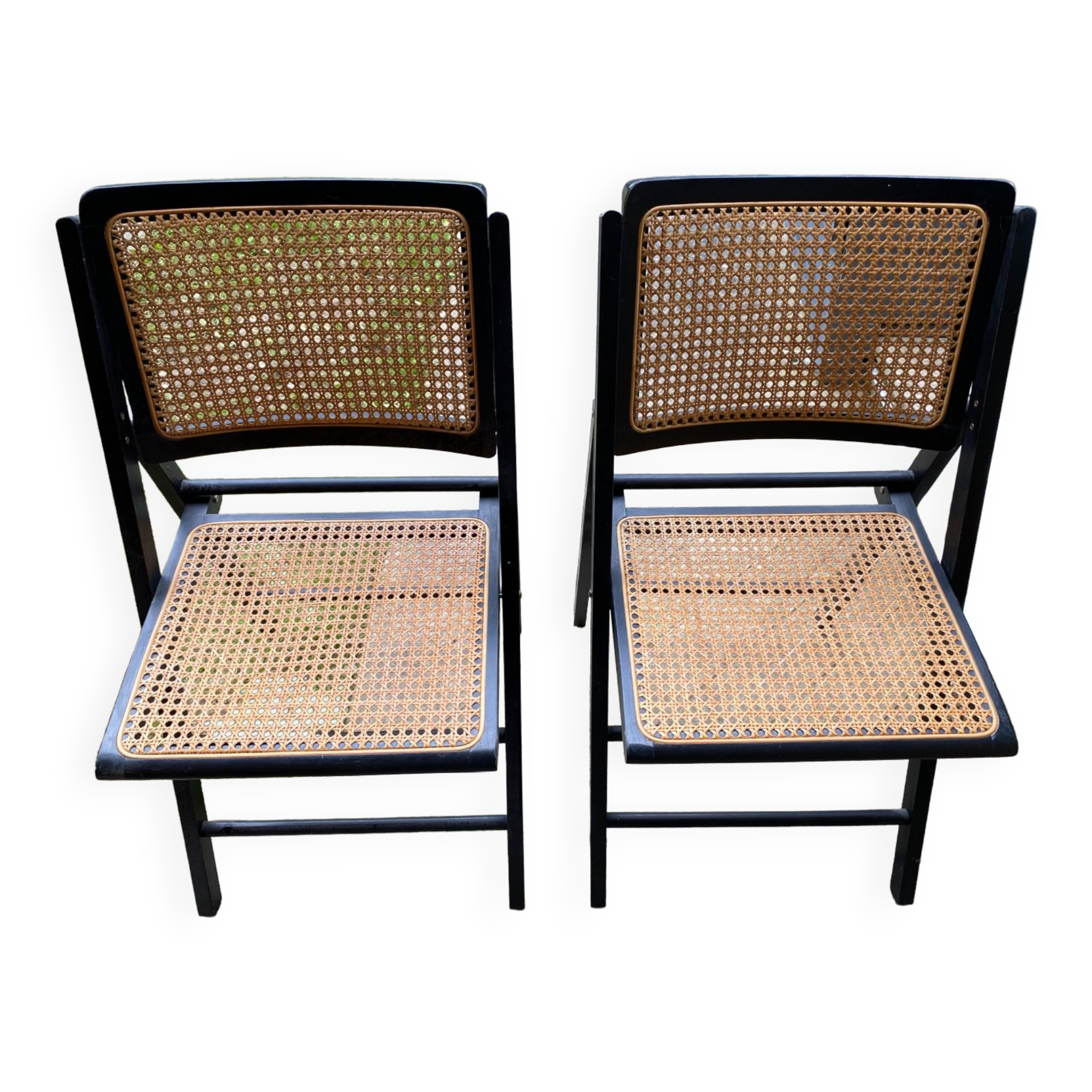 2 folding chairs in canning and wood