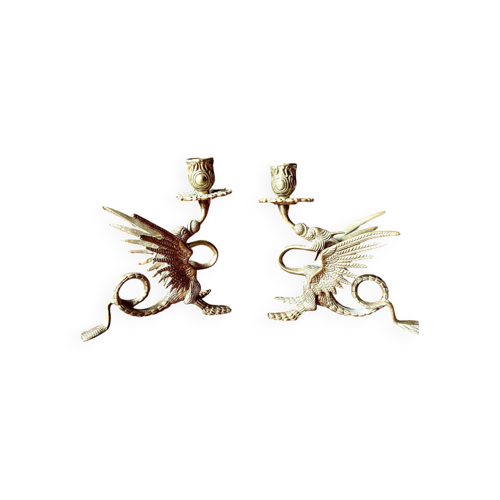 Pair of winged dragon bronze candlesticks Napoleon III 19th century