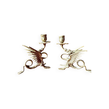 Paire bougeoirs dragons ailés bronze Napoléon III XIXe siècle