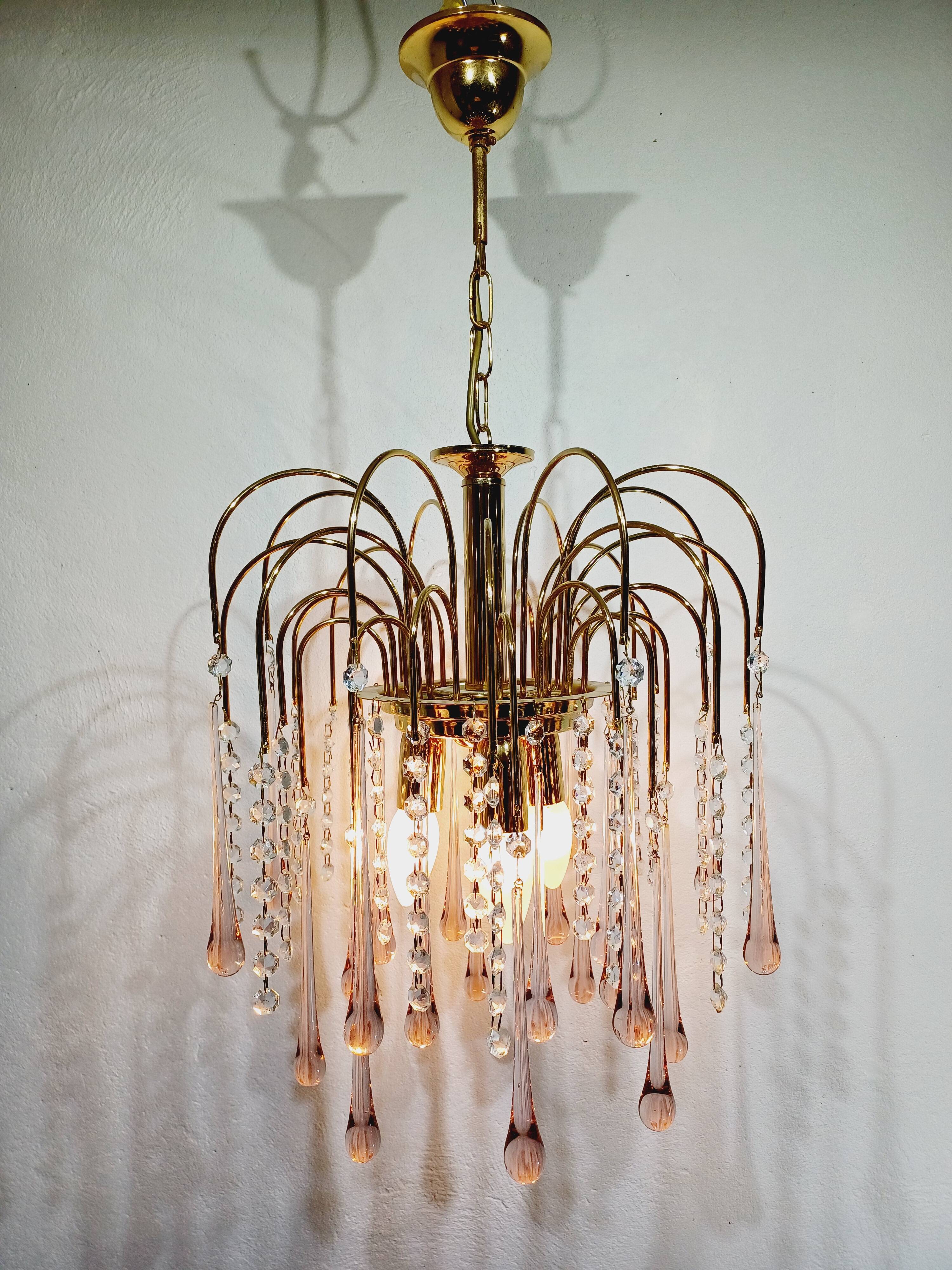 Murano chandelier with pink tassels with 3 lights
