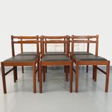 Suite of 6 vintage Scandinavian teak and skai chairs from the 60s