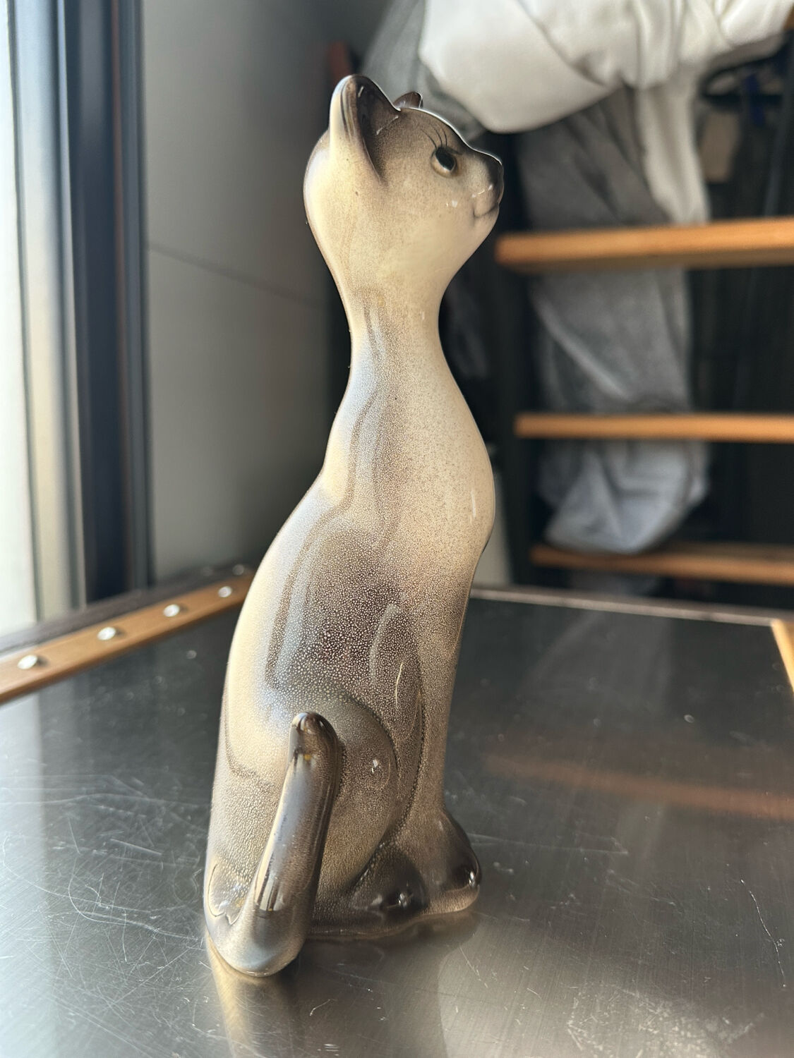 Vintage Siamese Cat Statuette - Slender Ceramic - Signed