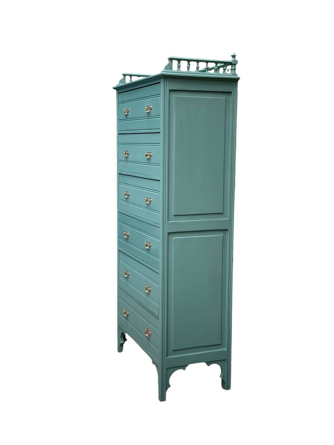 Old grey green high chest of drawers H160