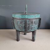 Engraved metal tripod ice bucket