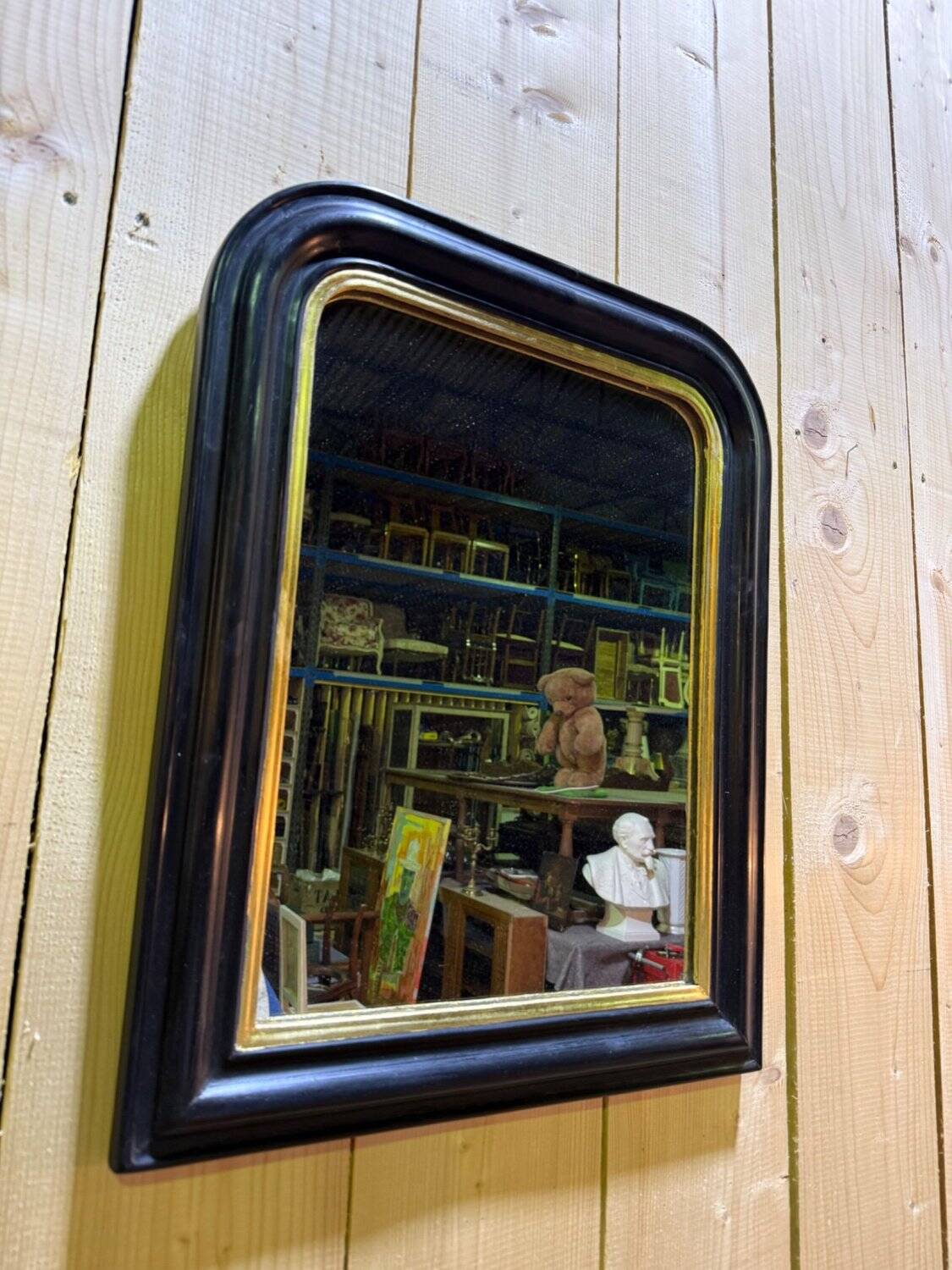 Napoleon III period mirror – Black lacquered wood & gold leaf fillet