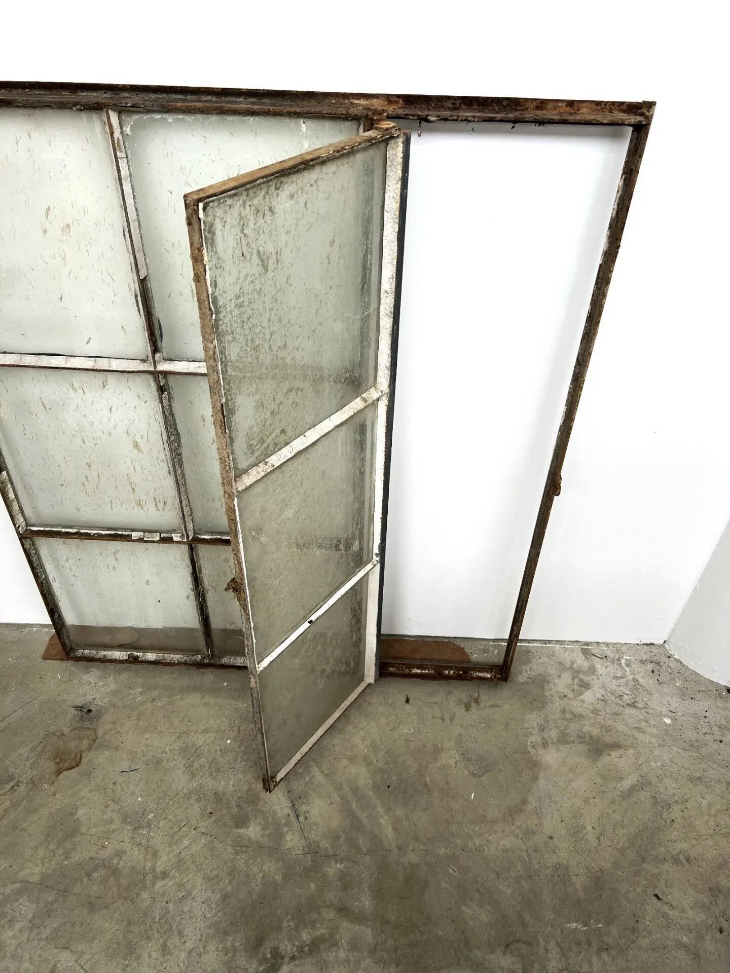 Old steel workshop skylight with opening.
